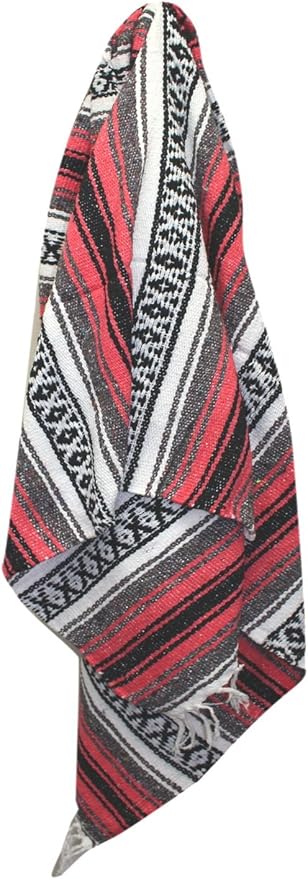 Del Mex Classic Mexican Blanket, Large Authentic Woven Falsa Throw (70"x50"), Artisan Southwest Décor for Beach, Yoga, Outdoors (Salmon)-Ruum Studio Home