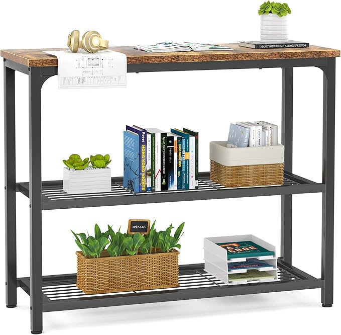 Ecoprsio Small Console Table, Sofa Table with Double Mesh Shelves, Industrial Entryway Table for Entryway, Hallway, Foyer, Front Hall, Sofa Couch, Living Room, Bar, Kitchen, 32 Inch, Rustic-Ruum Studio Home