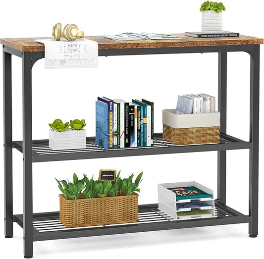 Ecoprsio Small Console Table, Sofa Table with Double Mesh Shelves, Industrial Entryway Table for Entryway, Hallway, Foyer, Front Hall, Sofa Couch, Living Room, Bar, Kitchen, 32 Inch, Rustic-Ruum Studio Home