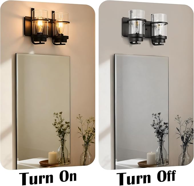 Bathroom Vanity Light Fixtures,2 Light Bathroom Vanity Lights,Black Farmhouse Sconce Over Mirror(Bulbs not Included)-Ruum Studio Home