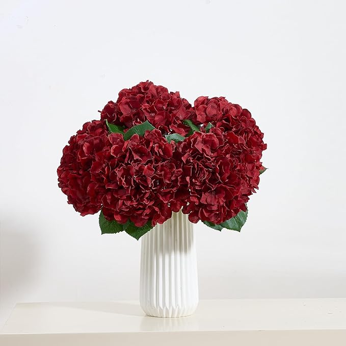 8Pcs Burgundy Fake Flowers Silk Hydrangea Artificial Flowers Bouquets Faux Hydrangea Stems for Home Table Centerpieces Wedding Party Decoration-Ruum Studio Home