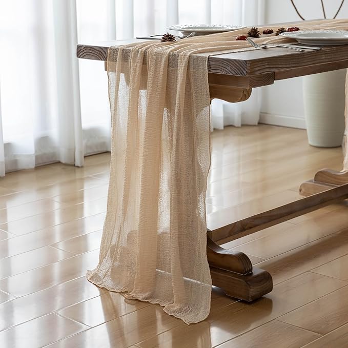 Deep Beige Cheesecloth Table Runner Rustic Boho Gauze 120 Inch 10 FT Cheese Cloth for Wedding Baby Shower Bridal Shower Birthday Engagement Party Long Sheer Home Decorations-Ruum Studio Home