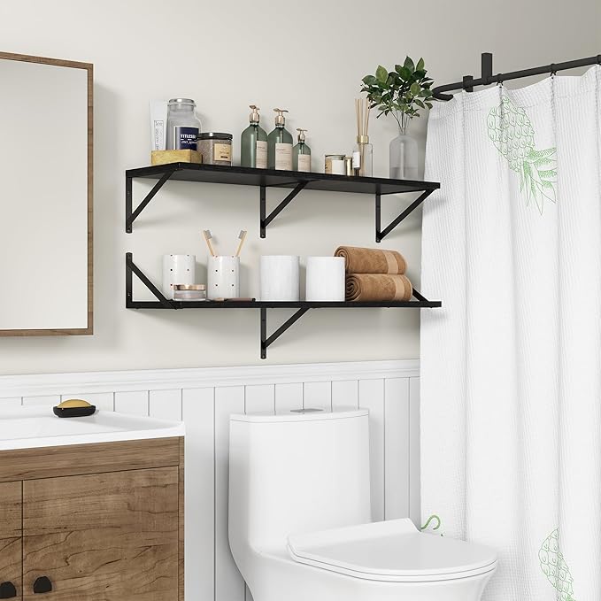 36"W x 10"D Floating Shelves, 10 Inch Deep Black Floating Shelves, Farmhouse Rustic Deep Wall Shelves for Home Decor, Wide Large Floating Shelf for Bathroom, Living Room, Kitchen, Study Room-Ruum Studio Home