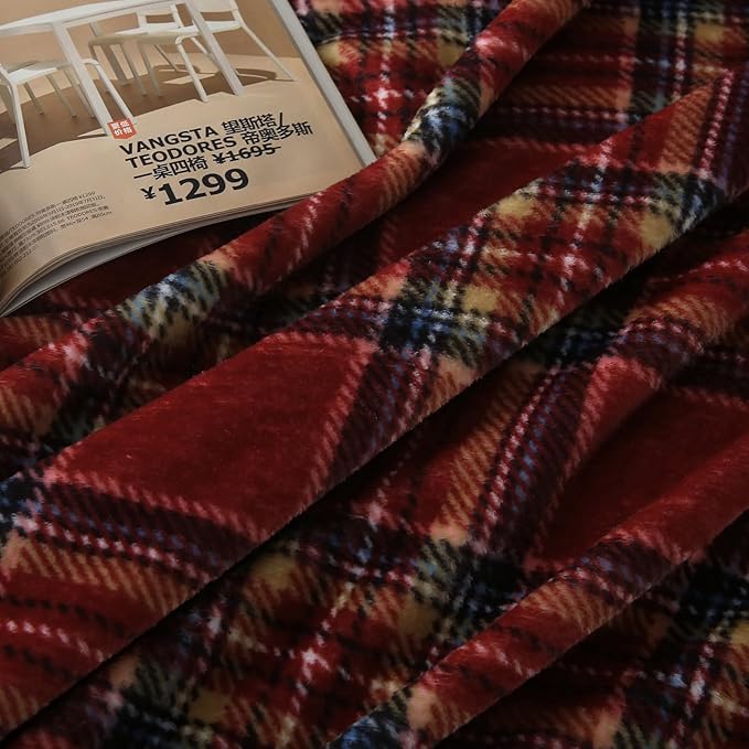 MERRYLIFE Dark Red Plaid Throw Blanket Decorative Fleece Throw | Ultra-Plush Colorful | Couch Blanket Travel Lap | Home Gift Use(50" 60",Dark Red Plaid)-Ruum Studio Home