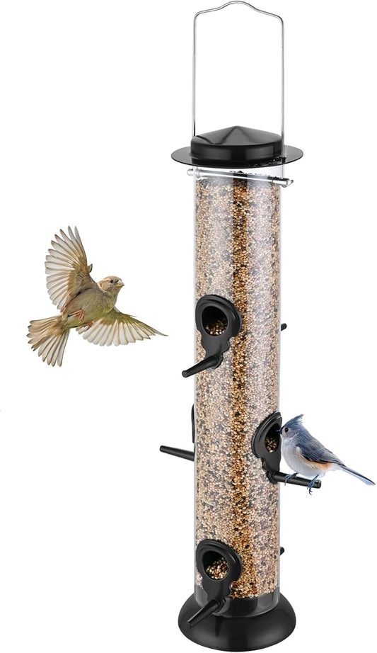 Bird Feeders for Outdoors Hanging,Finch Feeders for Outside,Chew-Proof Hanging Bird Feeder,Rust-Proof Birdfeeder,Squirrel Proof 6 Ports Metal Bird Feeder,14 Inch,1 Pack,Black-Ruum Studio Home