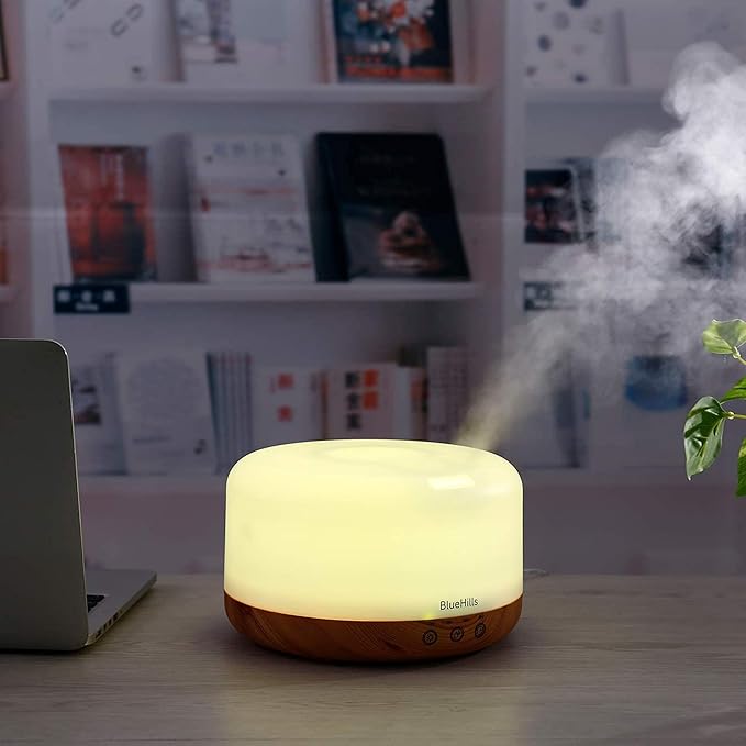 BlueHills Premium 1000 ML XL Essential Oil Diffuser Aromatherapy Humidifier with Remote Timer for Large Room Home 18 Hour Run Huge Coverage Area 1 Liter Mood Light Extra Large Capacity Wood Grain D004-Ruum Studio Home