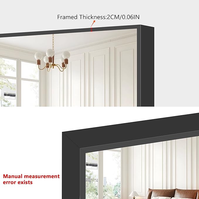 48x24In Black Bathroom Mirror for Wall, Rectangle Mirrors with Metal Frame, Bathroom Rectangular Mirror Modern Wall Mirror for Bedroom Living Room, Entryway Hangs Horizontal or Vertical-Ruum Studio Home