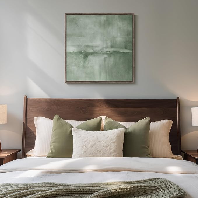 Framed Sage Green Abstract Wall Art, Modern Canvas Prints Artwork for Walls, Square Minimalist Green Abstract Pictures for Living Room, Hallway, Dining Room, Bedroom, Home Office Wall Decor 24x24 In-Ruum Studio Home