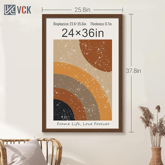 VCK 24x36 Brown Poster Frame 3 Pack, Wood Picture Frame with Exclusive Wood Grain, Wall Mounting Hanging-Ruum Studio Home