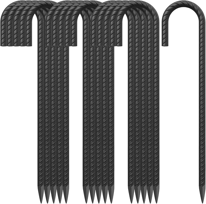18 Inch Steel J Hook Rebar Ground Stakes 16 Pack 1/2 Inch Diameter Fence Stakes for Wire Fencing with Chisel Point End Metal Tent Stakes Heavy Duty for Outdoor Camping, Black-Ruum Studio Home