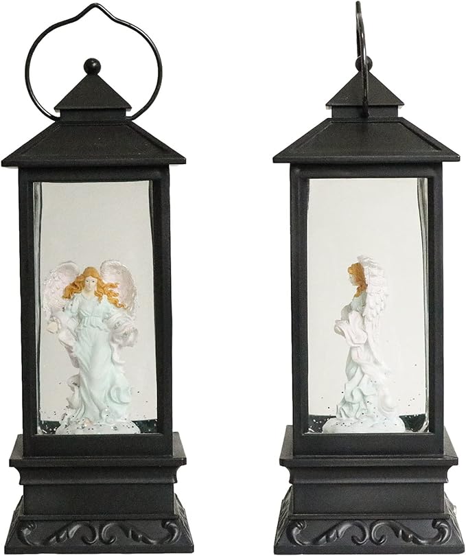 Eldnacele Musical Singing and Lighted Plug-in & Battery Operated Lighted Christmas Water Glittering Snowing Globe Christians Church Lantern for Home Decoration Angel-Ruum Studio Home