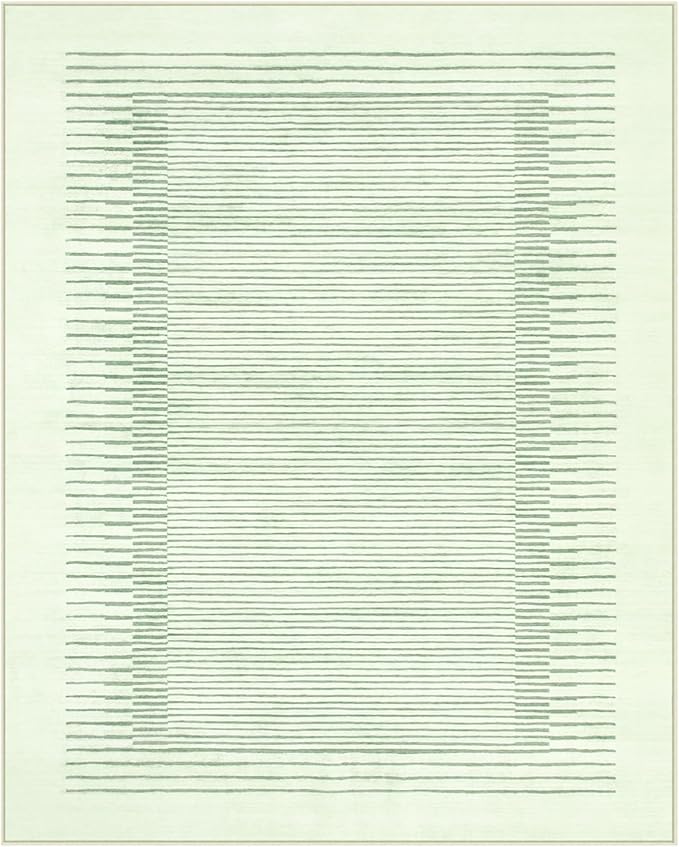 Wonnitar Washable Striped 8x10 Rugs for Living Room, Non-Slip Soft Sage Green Bedroom Rug, Low Pile Minimalist Floor Carpet for Nursery Playroom Dining Room Department (Green, 8' x 10')-Ruum Studio Home