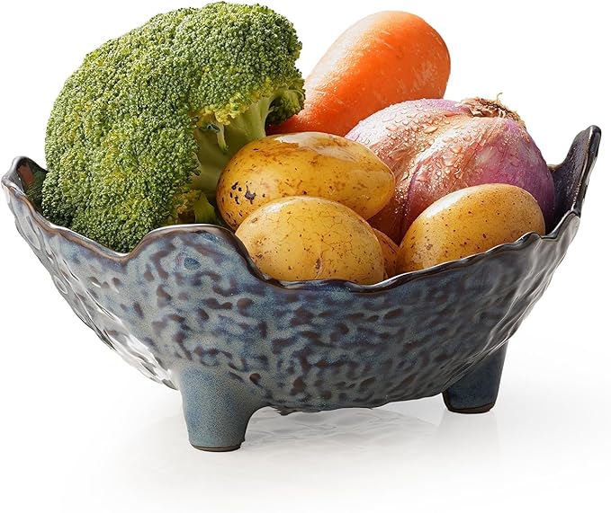 Fruit Bowl, Porcelain Oval Bowl for Kitchen Counter Large Decorative Bowl for Home Decor Centerpiece Bowl for Fruit, Vegetable, Breads, Nuts, Blue-Ruum Studio Home