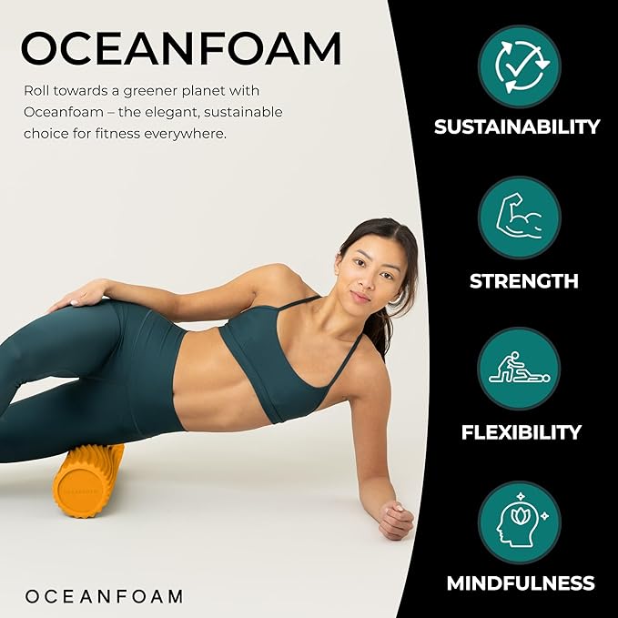 Oceanfoam Tidal Roller - Gold - Muscle Massage Foam Roller for Back Pain & Stretching - Firm and Ergonomic Wide Wave Textured - Yoga, Athletics, & Wellness - Full Size, 20" x 5"-Ruum Studio Home