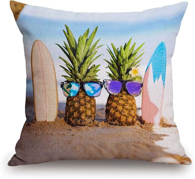 TSSOHU Yellow Pineapple with Glasses on The Sandbeach Throw Pillow Case Cushion Cover Couch Sofa Decorative Square 18x18 inches-Ruum Studio Home