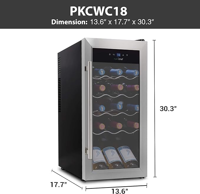NutriChef PKCWC18 Slim Wine Fridge 18 Bottle Mini Beverage Chiller Adjustable Temp Control, 30x13x17 IN, Black-Ruum Studio Home