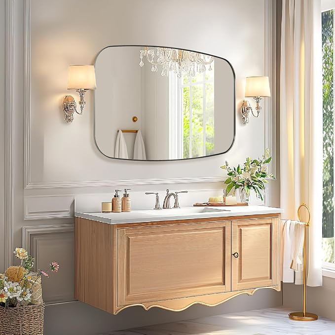 ANDY STAR Brushed Nickel Bathroom Mirror, 30x40” Oblong Mirror with Stainless Steel Metal Frame, Silver Oval Vanity Mirror for Over Sink, Modern Anti Rust Wall Mounted-Ruum Studio Home