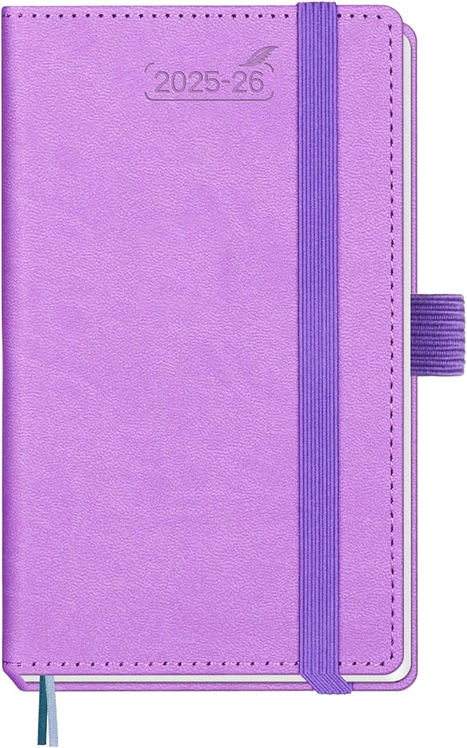 BEZEND Pocket Planner 2025-2026 Weekly and Monthly, 3.5" x 6" Academic Planner (Jul 25-Dec 26) 18-Month Mid-Year Calendar Book, Storage Pocket, Pen Holder, PU Leather Hardcover - Lavender-Ruum Studio Home