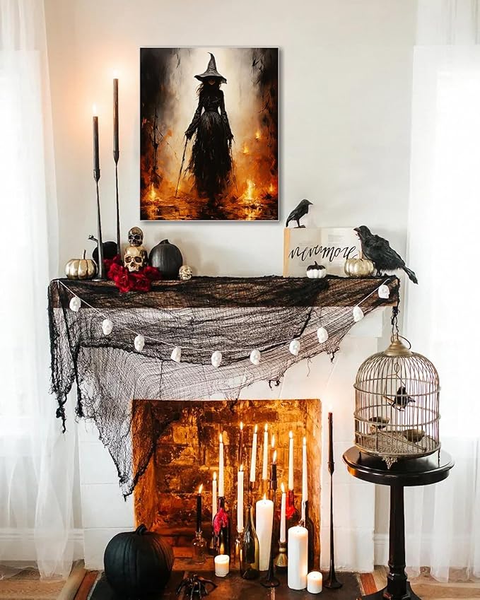 Halloween Canvas Wall Art - Vintage Witche Poster, Gothic Dark Academia Wall Decor, Spooky Halloween Decor for Living Room, Bedroom & Bathroom, Framed Fall Decorations Indoor-Ruum Studio Home