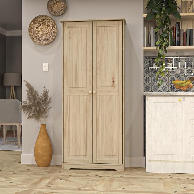 Pantry Cabinet Storage Cabinet with 2 Doors Solid Wood - Adjustable Shelves for Kitchen, Dining Room, or Utility Room Organization-Ruum Studio Home
