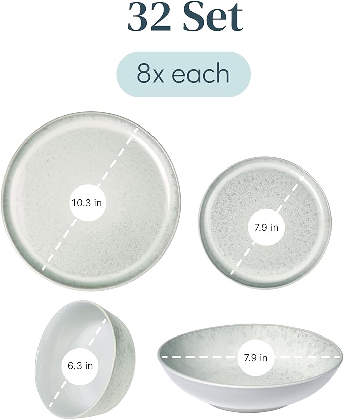 Stoneware dinnerware set 8 persons 32 pcs - Mediterranean dinnerware set, dishwasher, microwave and scratch resistant - Bowl and plate set - Dinnerware Pure Living Light Beige…-Ruum Studio Home