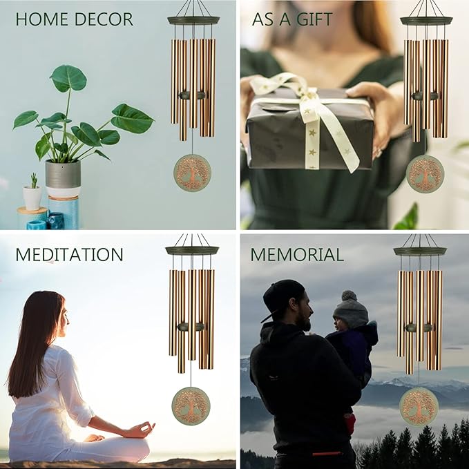 Gifts for Mom & Grandma - Outdoor Wind Chimes with Engraved Tree of Life, Large Patio Hanging Decor for Garden, Yard, Christmas, Anniversary Celebrations-Ruum Studio Home