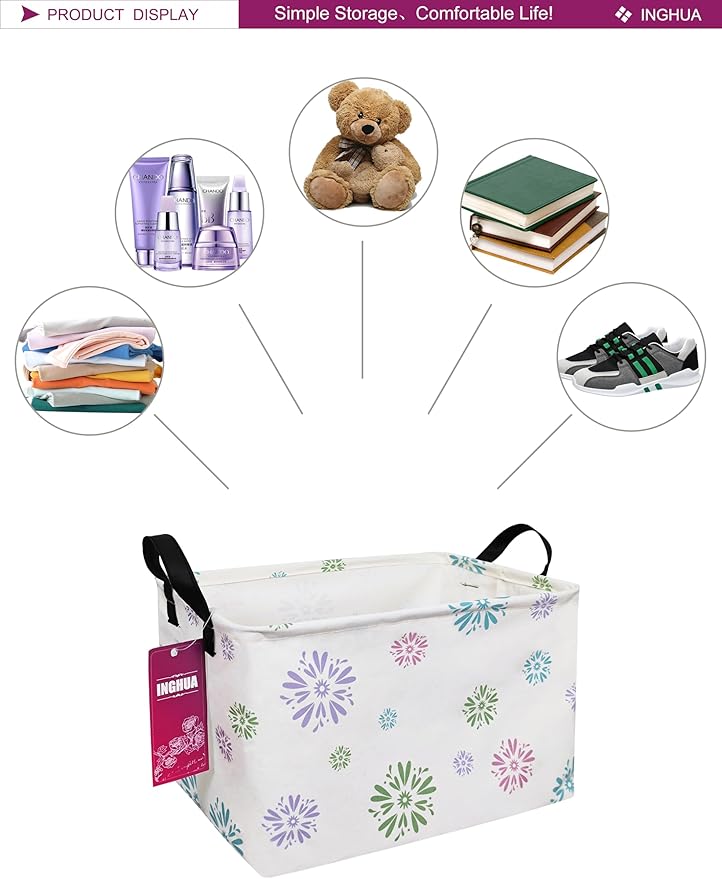 Rectangular Storage Basket Fabric Organizer Bin for Toys,Books,Clothes,Gifts,Pets-Perfect for Home,Office,Nursery,Dorm,Shelf(Rec-Colorful fireworks)-Ruum Studio Home