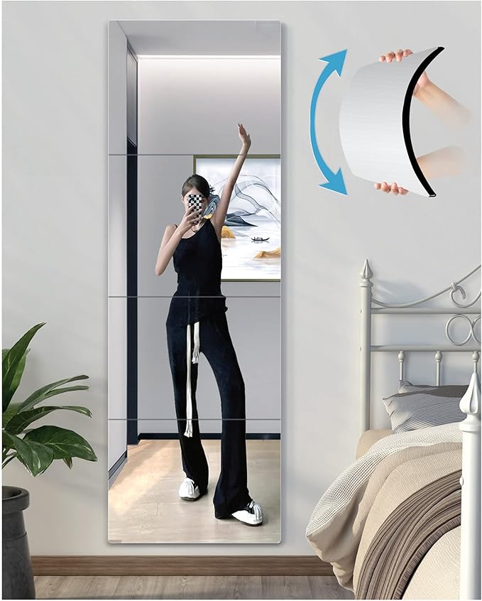 Shatterproof Wall Mirror Full Length for Bedroom, Acrylic Gym Mirrors For Home, Extra Thick: 0.1 inch, 10 x 10 inch x 4 Pcs, Workout Mirrors Safe for Kids, Over The Door, Long Wall Mounted-Ruum Studio Home