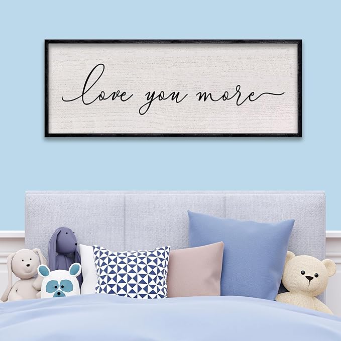 LuZhiQiang Love You More Sign Wall Decor 40"x15" for Master Bedroom Above Over Bed Large Simple Wood Framed Hanging Wall Art (Black)-Ruum Studio Home