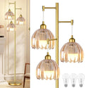 Gold Floor Lamp for Living Room,Bedroom,Tree 3 Light Standing Lamp Mid Century Modern Brass Tall Floor Lamps Vintage Retro Floor Lights Glass Flower Amber Lamp Shade Farmhouse Boho Bohemian-Ruum Studio Home