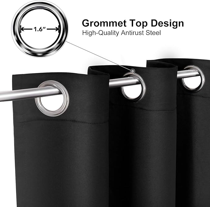 ChrisDowa Grommet Blackout Curtains for Bedroom and Living Room - 2 Panels Set Thermal Insulated Room Darkening Curtains (Black, 42 x 63 Inch)-Ruum Studio Home