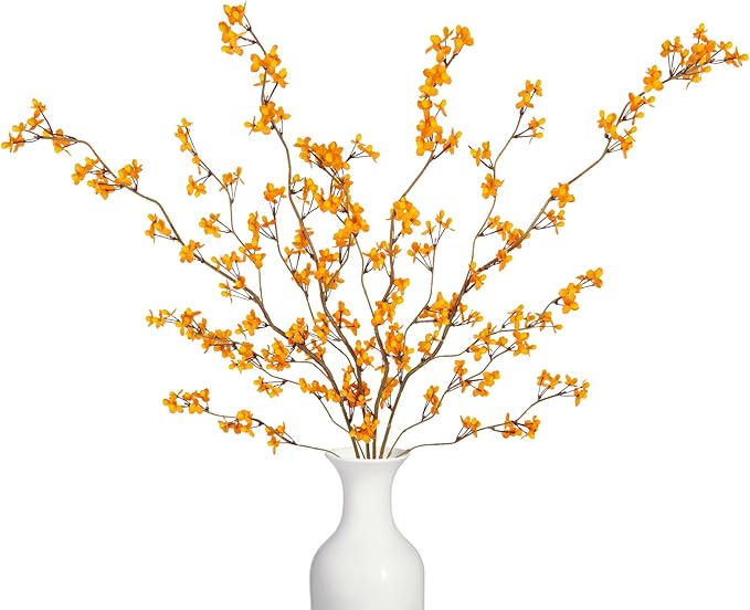 4Pcs Fake Flowers Blossom Branches Artificial Flowers for Indoor Decor, Faux Long Stem Realistic Indoor Plants for Vase Wedding Home Office Bedroom Party Table Centerpieces Decor-Ruum Studio Home