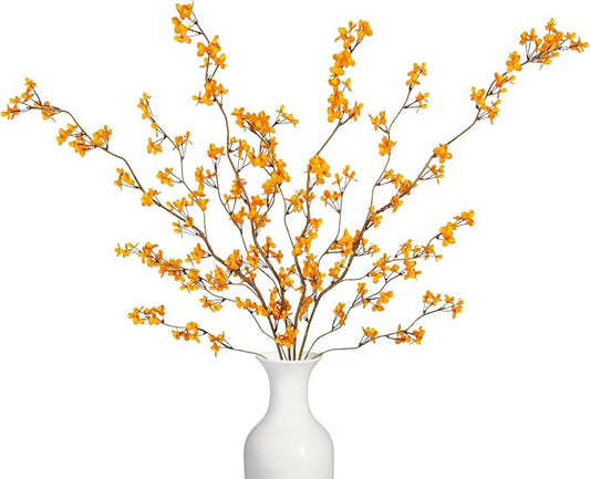 4Pcs Fake Flowers Blossom Branches Artificial Flowers for Indoor Decor, Faux Long Stem Realistic Indoor Plants for Vase Wedding Home Office Bedroom Party Table Centerpieces Decor-Ruum Studio Home
