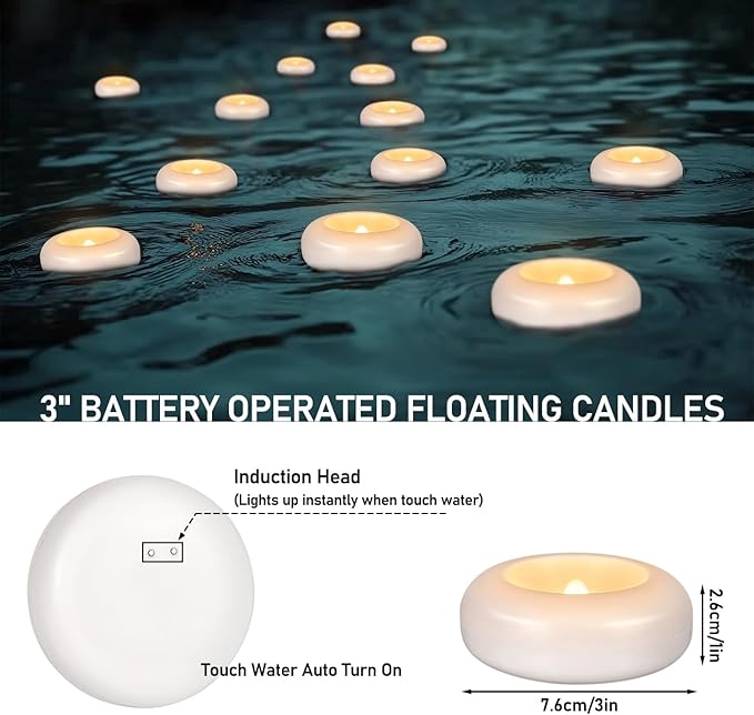 24 Pack 3”Floating Candles Water-Activated Flameless LED Candle, 120 Hour White Battery Operate Waterproof Tealights for Cylinder Vases, Centerpieces at Wedding, Party, Pool,Romantic.-Ruum Studio Home
