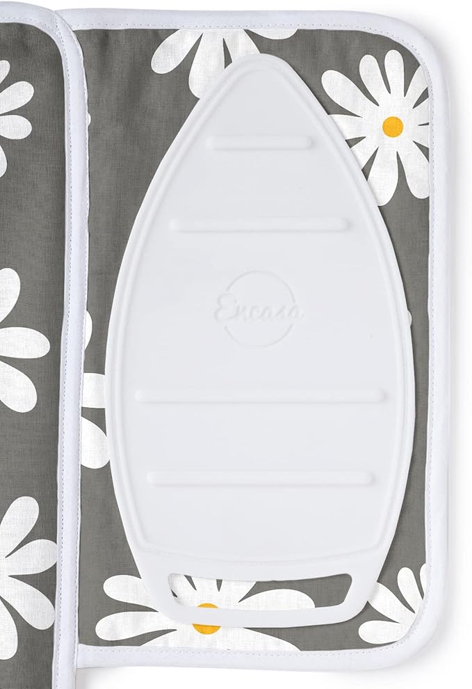 Encasa Homes Ironing Mat/Pad (Small 28"x20") with 3mm Padding & Silicone Iron Rest for Steam Pressing on Tabletop or Bed - Heat Resistant, Portable, Quilting & Travel Blanket - Daisy Grey-Ruum Studio Home