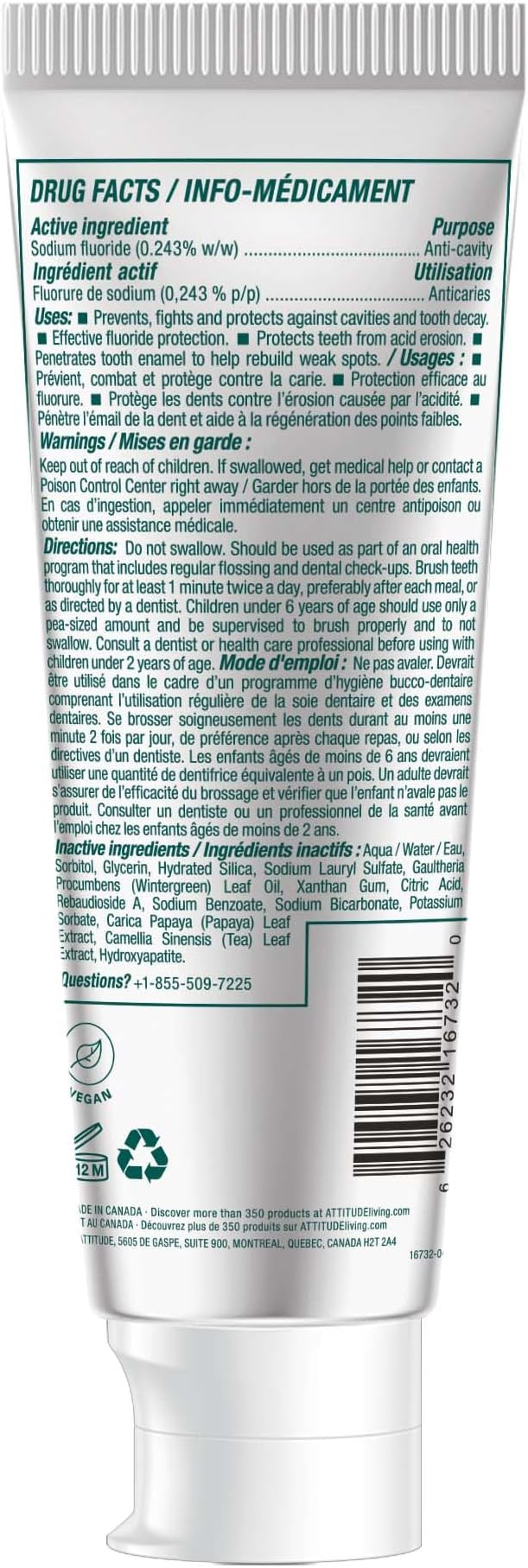 ATTITUDE Complete Care Toothpaste with Fluoride, Spearmint Flavor, Vegan & Cruelty-Free, Sugar-Free, Plant & Mineral-Based Ingredients, Clean Oral Care, 4.2 Oz-Ruum Studio Home