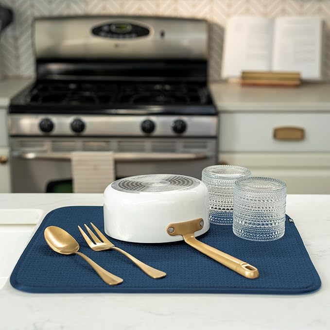 S&T INC. Dish Drying Mat, 16” x 18”, Absorbent Microfiber Kitchen Counter Mat, Dish Drying Pad for Dishes, Utensils, Pots and Pans, Large, Navy-Ruum Studio Home