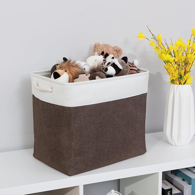 Bidtakay Baskets for Organizing Set of 2 Extra Large Fabric Storage Bins 17x12x15 in Collapsible Laundry Baskets Blanket Basket with Soft Handles Rustic Decorative Stair Basket Dog Toy Bins-Ruum Studio Home