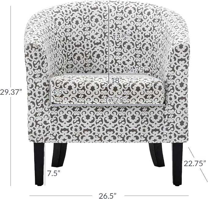 BELLEZE Accent Barrel Chair, Linen Round Chair Club Tub Sofa Corner Chair with Flared Legs and Cozy Soft Padding for Living Room Bedroom Waiting Room - White & Brown-Ruum Studio Home