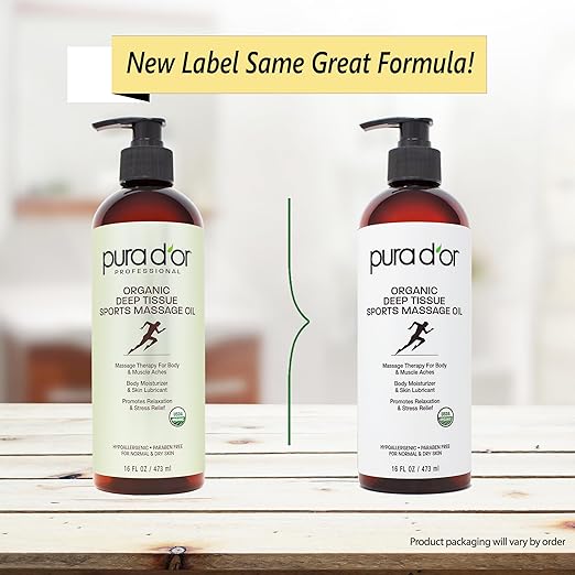PURA D'OR 16 Oz Organic Deep Tissue Sports Massage - Jojoba, Sunflower, Almond, Grapefruit & Eucalyptus Oils - Alleviate Muscle Soreness-Ruum Studio Home