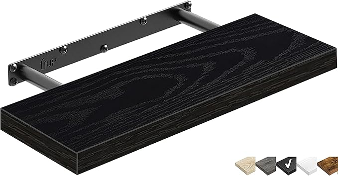 QEEIG Floating Shelf for Wall Bathroom Shelves Bedroom Kitchen Living Room Farmhouse Small Book Shelf 16 inch Set of 1, Black (015-B1)-Ruum Studio Home