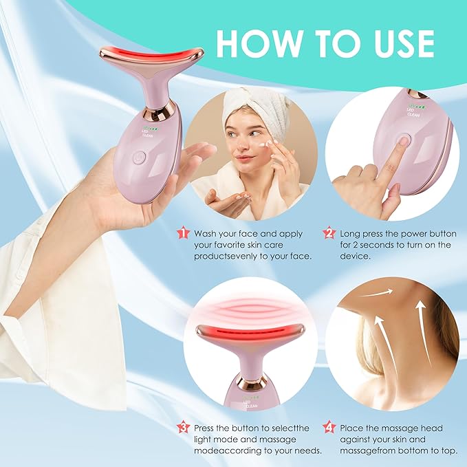 Facial Massager Red-Light-Therapy-for-Face and Neck, Face 𝖲 culpting Wand with 7 Color - Birthday, Christmas, Mothers Day, Valentines Day Gifts for Her Women Mom Best Friend Wife Teacher (Rose Gold)-Ruum Studio Home