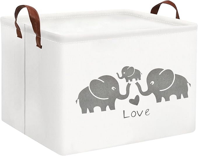 HIYAGON Baby Basket - Cute Elephant Toy Storage Bin Organizer Box Gift Basket for Boys and Girls (Love Elephants)-Ruum Studio Home