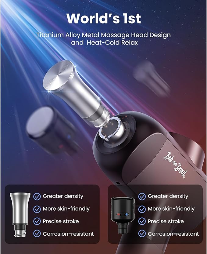 BOB AND BRAD X6 Pro Max Massage Gun with Heat-Cold and Metal Head Therapy, Percussion Deep Tissue Massager Gun for Athletes, Electric Muscle Massage Gun with 6 Replacements-Ruum Studio Home