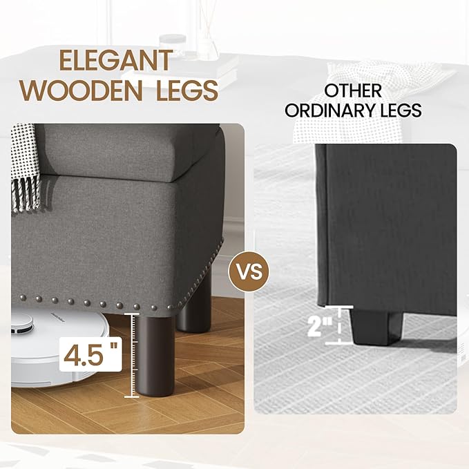 Furniliving Ottoman Bench with Storage, Folding Storage Ottoman Bench with Wood Legs, Upholstered Bedroom Bench with Button-Tufted, Entryway Bench Storage Bench for Bedroom, Linen (Darkgrey)-Ruum Studio Home