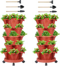 Vertical Planter 5 Tier Stackable Planters Garden Planters Strawberry Herb Flower and Vegetable Planter Indoor Outdoor Gardening Pots with Removable Wheels and Tools 2-Pack-Ruum Studio Home