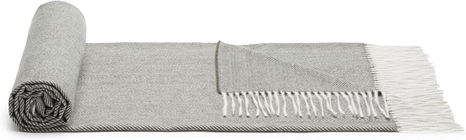 Amazon Basics Cozy Room Décor Throw Blanket, Lightweight, Recycled Polyester, Dark Gray and Light Gray Herringbone, 50"x 60"-Ruum Studio Home