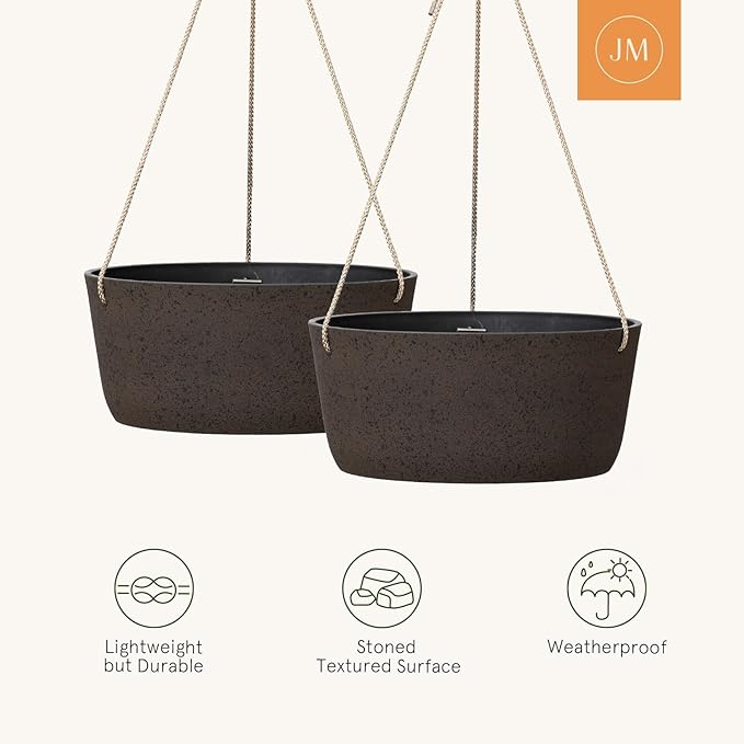 La Jolie Maison Large Hanging Planters - 12 Inch Outdoor Flower Pots, Hanging Garden Planters Set of 2, Iron Color-Ruum Studio Home