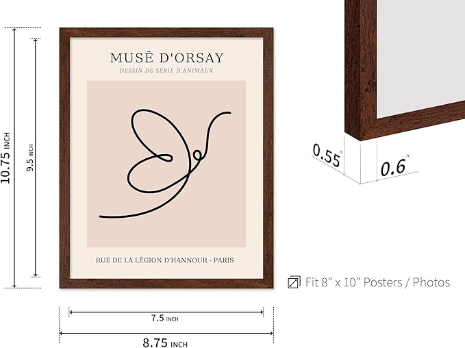 Poster Master Vintage Poster - Retro One Line Butterfly Drawing Print - Butterfly Line Art - Minimal Gift for Him, Her, Animal Lover - Abstract Decor for Home, Office, 8x10 Brown Framed-Ruum Studio Home