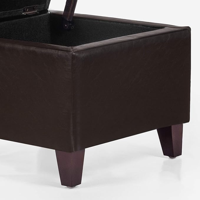 Adeco 15.2" Modern Brown Faux Leather Storage Ottoman with Tufted Flip Top for Living Room, Tufted Accents Rectangular Bench for Foot Rest-Ruum Studio Home